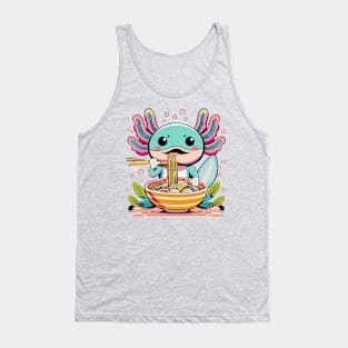 Cute Axolotl Eating Ramen Chibi Anime Manga Colorful Design Tank Top